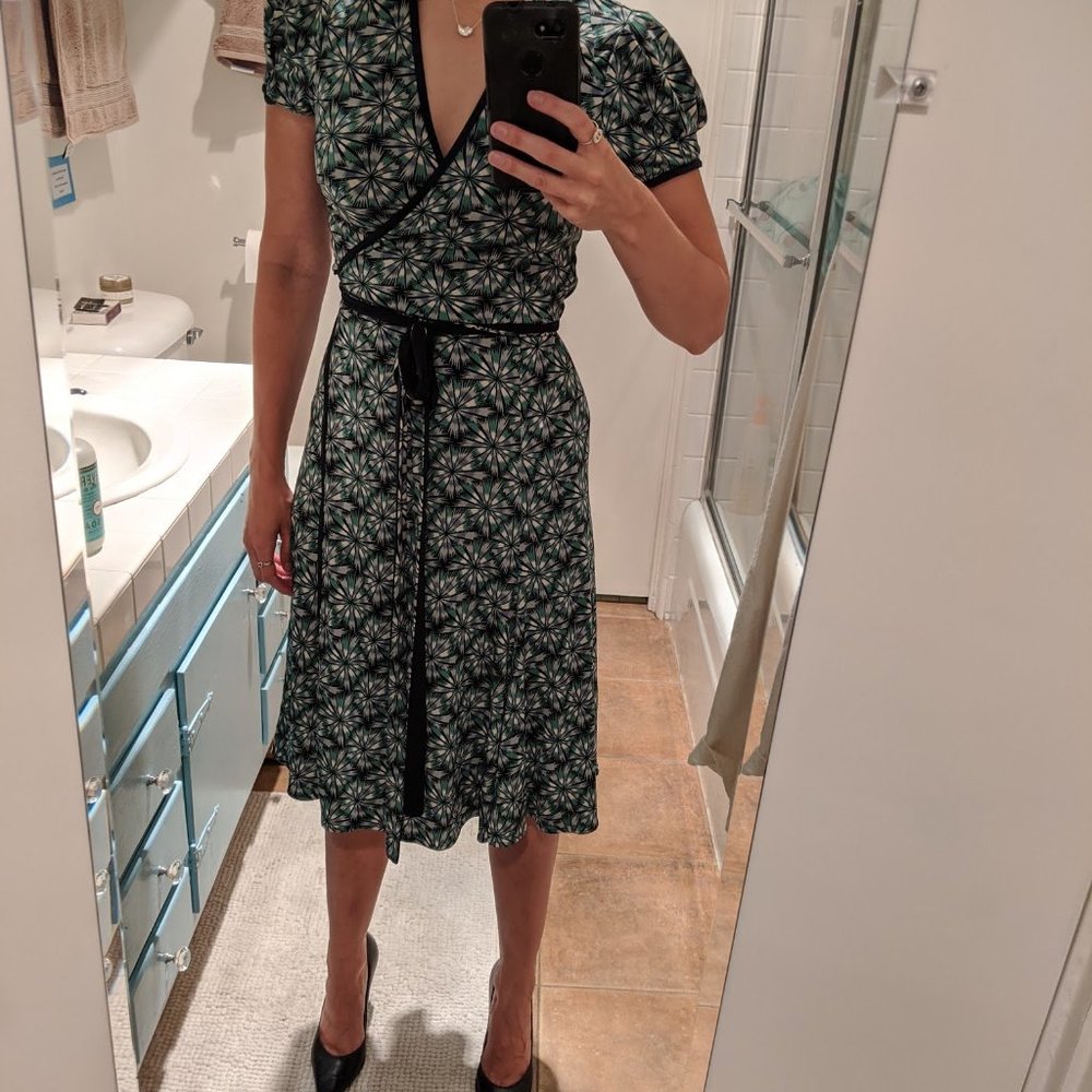 BCBG Max Azria Green and Blue Cocktail Wrap Dress
